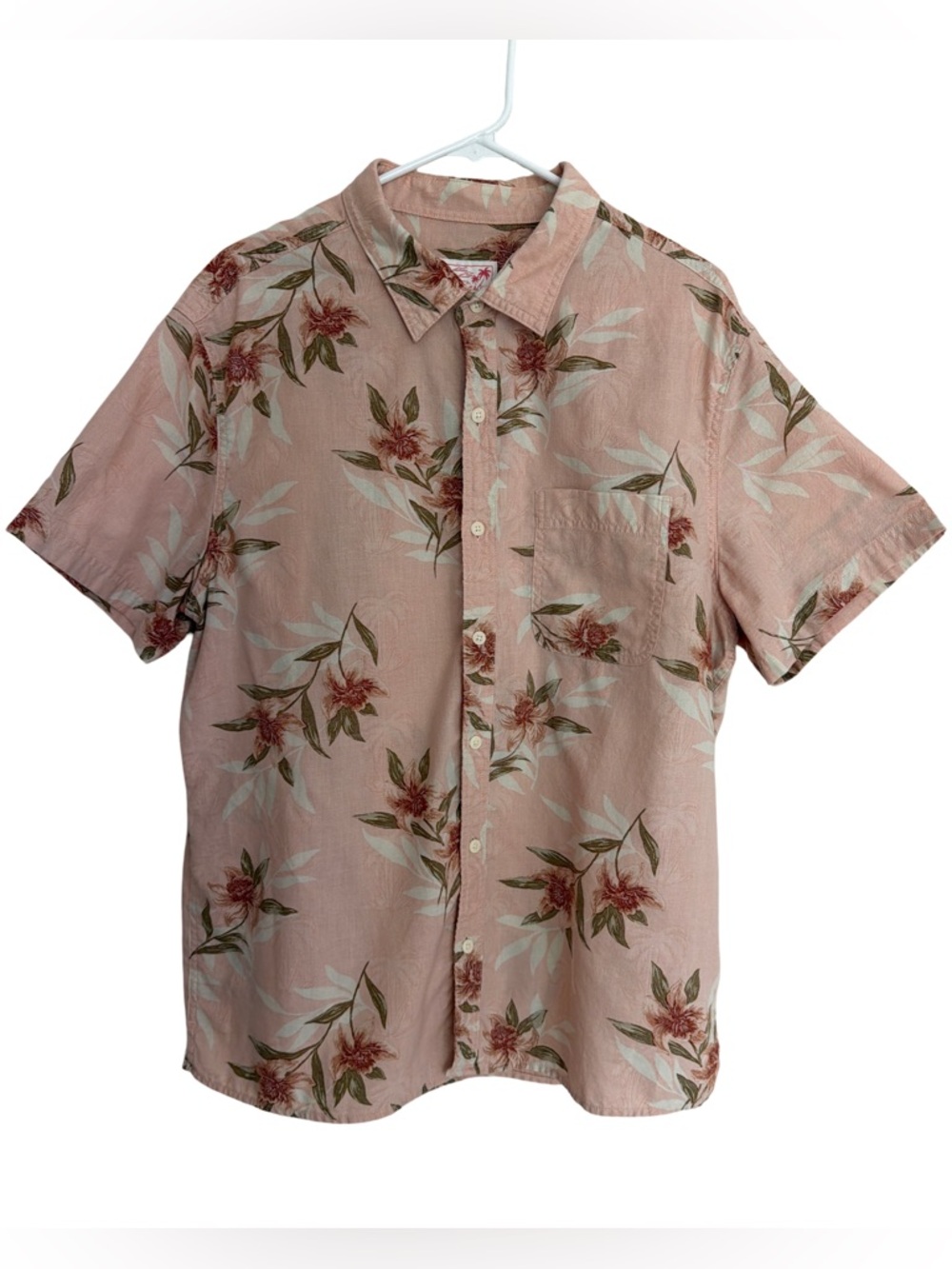American Eagle Outfitters Men’s Pink Floral Short-Sleeve Button-Down Shirt XL